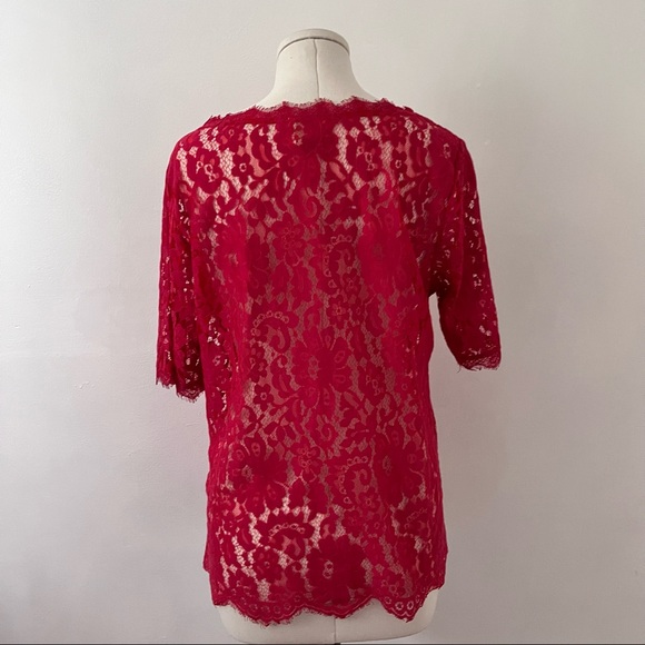 Red Lace Top - Vanessa Virginia Anthopologie - L - Picture 4 of 4